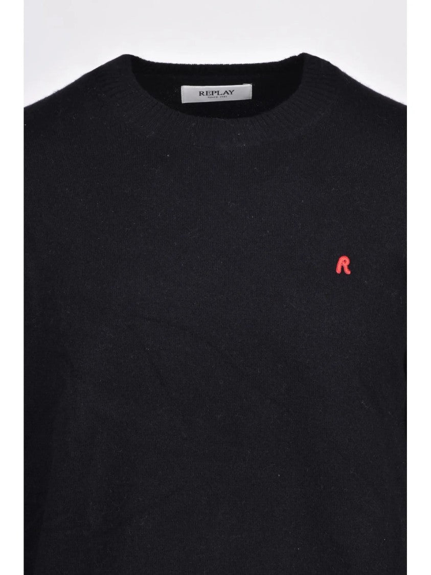 Replay Black Wool-Blend Crewneck Sweater