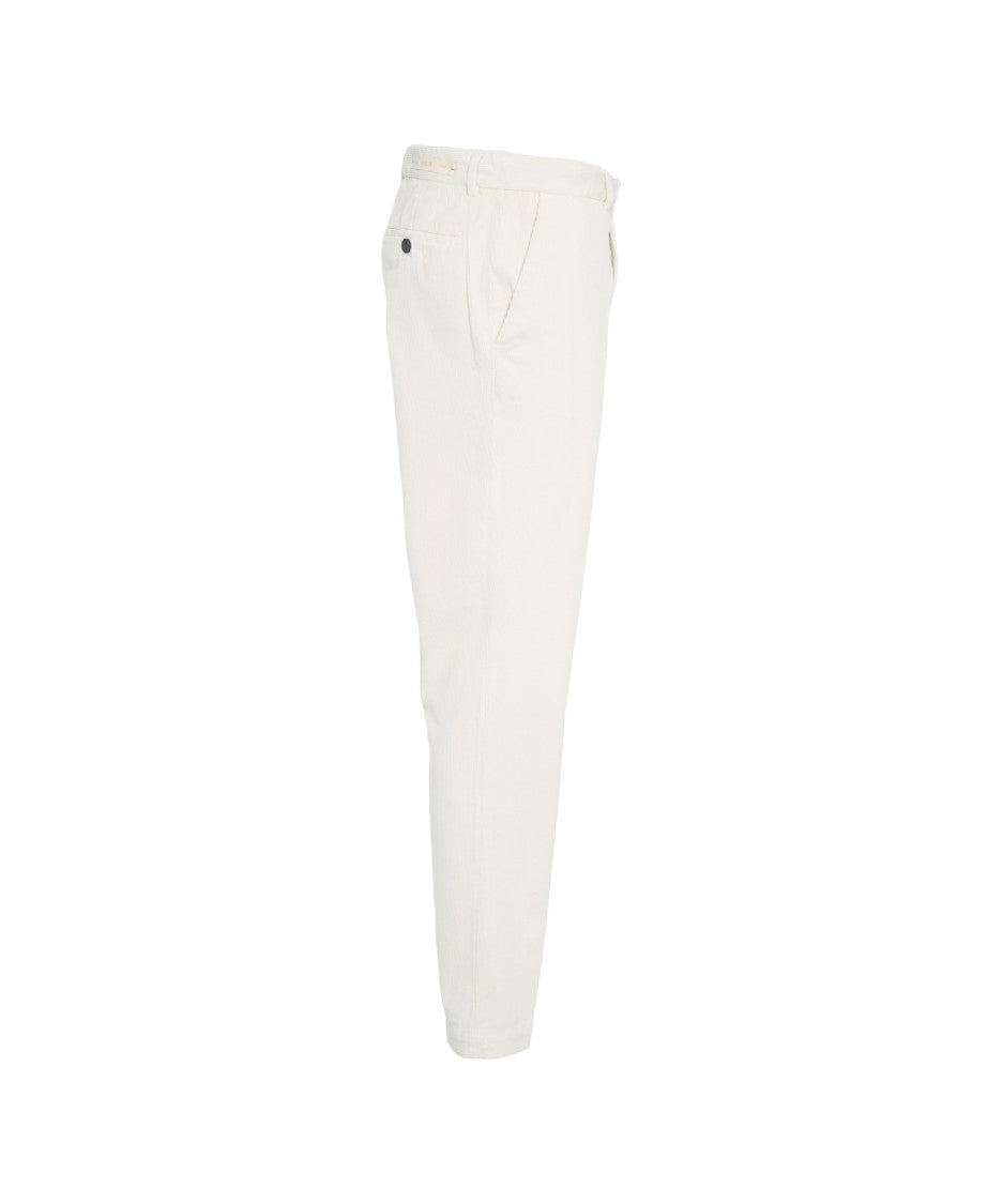 Briglia Classic White Corduroy Trousers With Straight Cut And Minimalistic Design