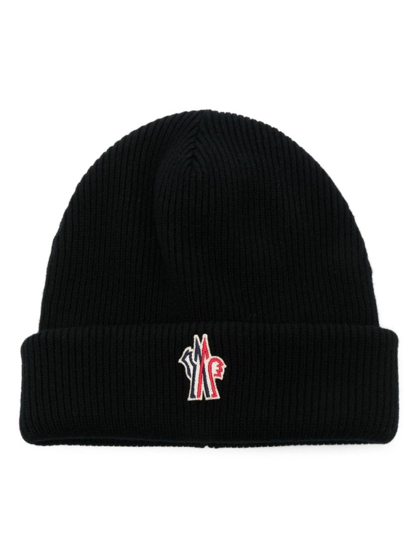 Moncler Grenoble Black Ribbed Wool Beanie