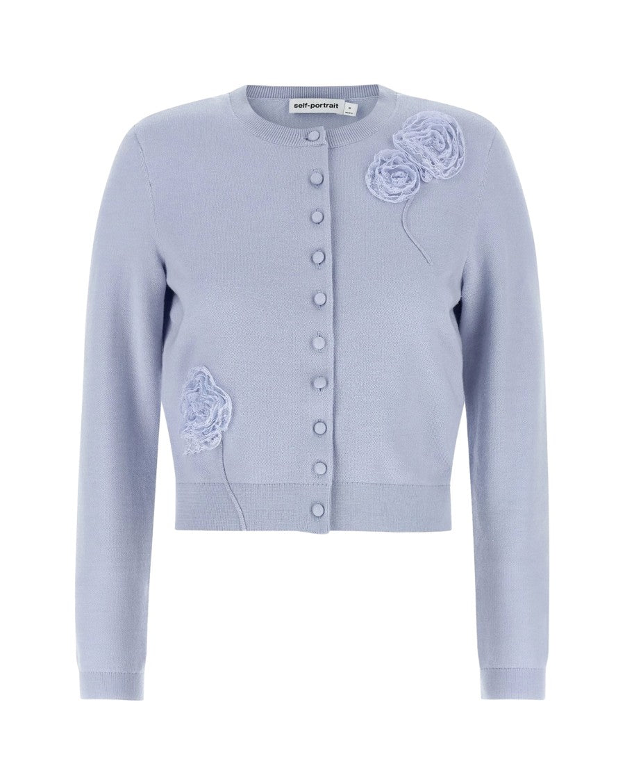 Self-Portrait Blue Preppy Lace Cropped Cardigan
