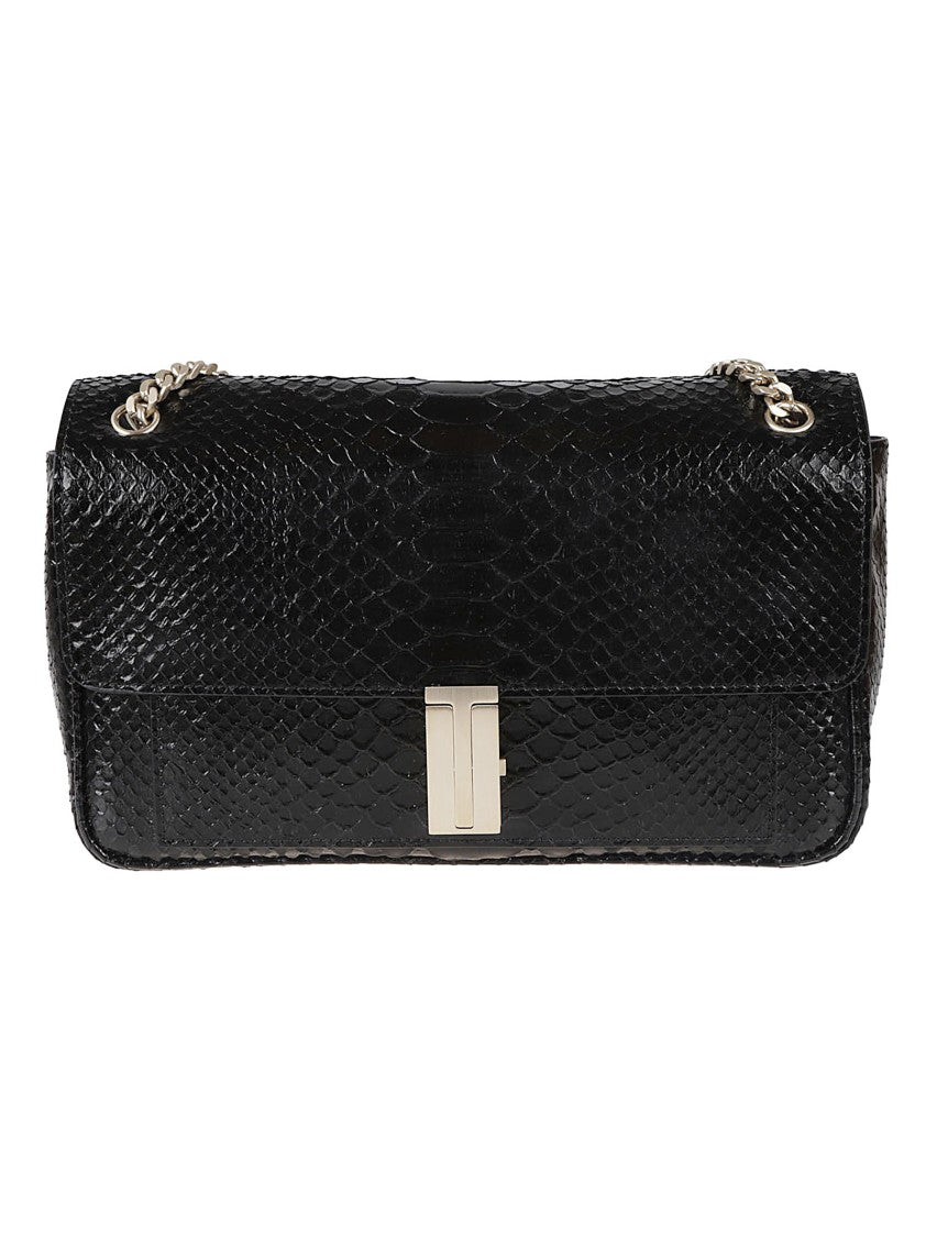 Tom Ford Rectangular Black Calf Leather Bag With Snakeskin Pattern