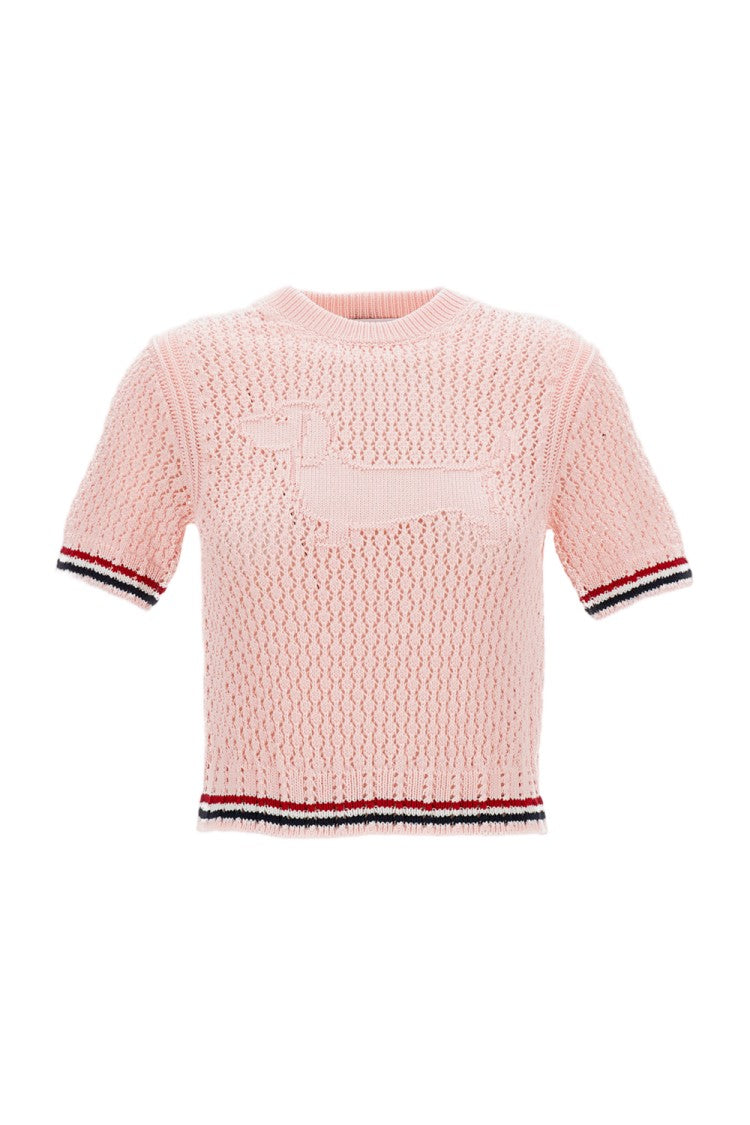 Thom Browne Crewneck Knit T-Shirt With Rwb Stripes
