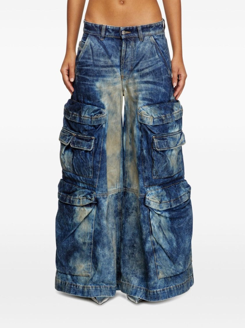 Diesel Wide-Leg Indigo Blue Cargo Trousers