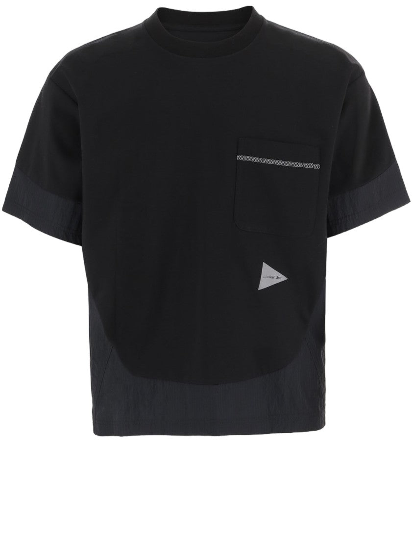 And Wander Black Cotton T-Shirt With Reflective Trim