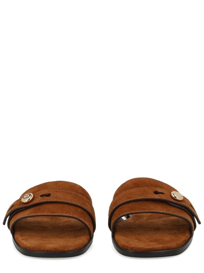 Tory Burch Warm Brown Suede Slide Sandals