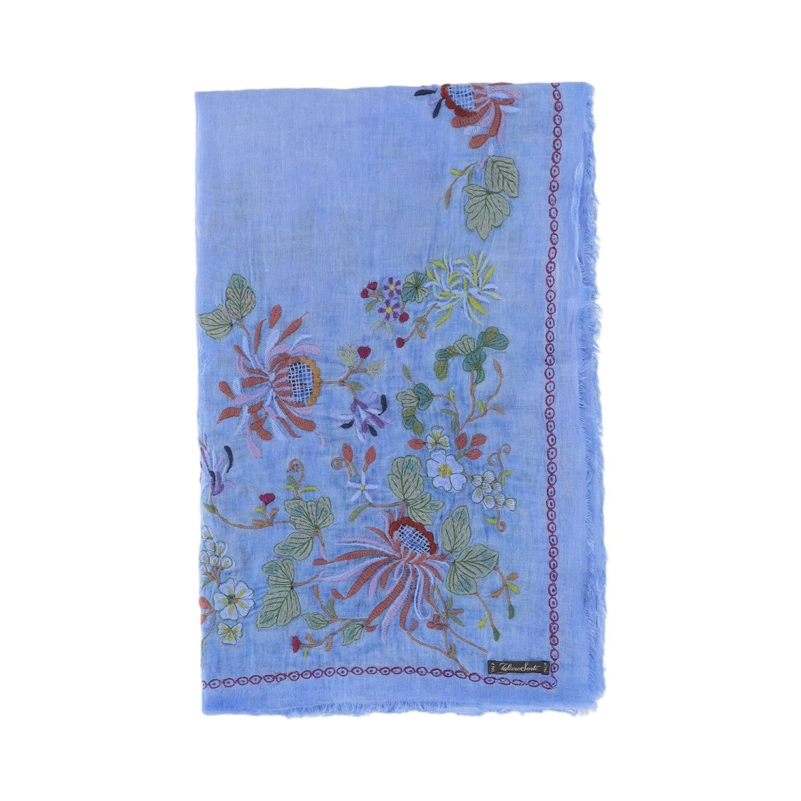Faliero Sarti Gerbera Floral Embroidered Scarf With Fringed Edges