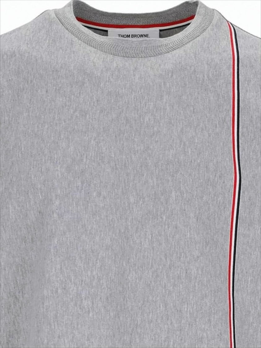 Thom Browne Short-Sleeved Crew Neck Cotton T-Shirt With Tricolor Stripe