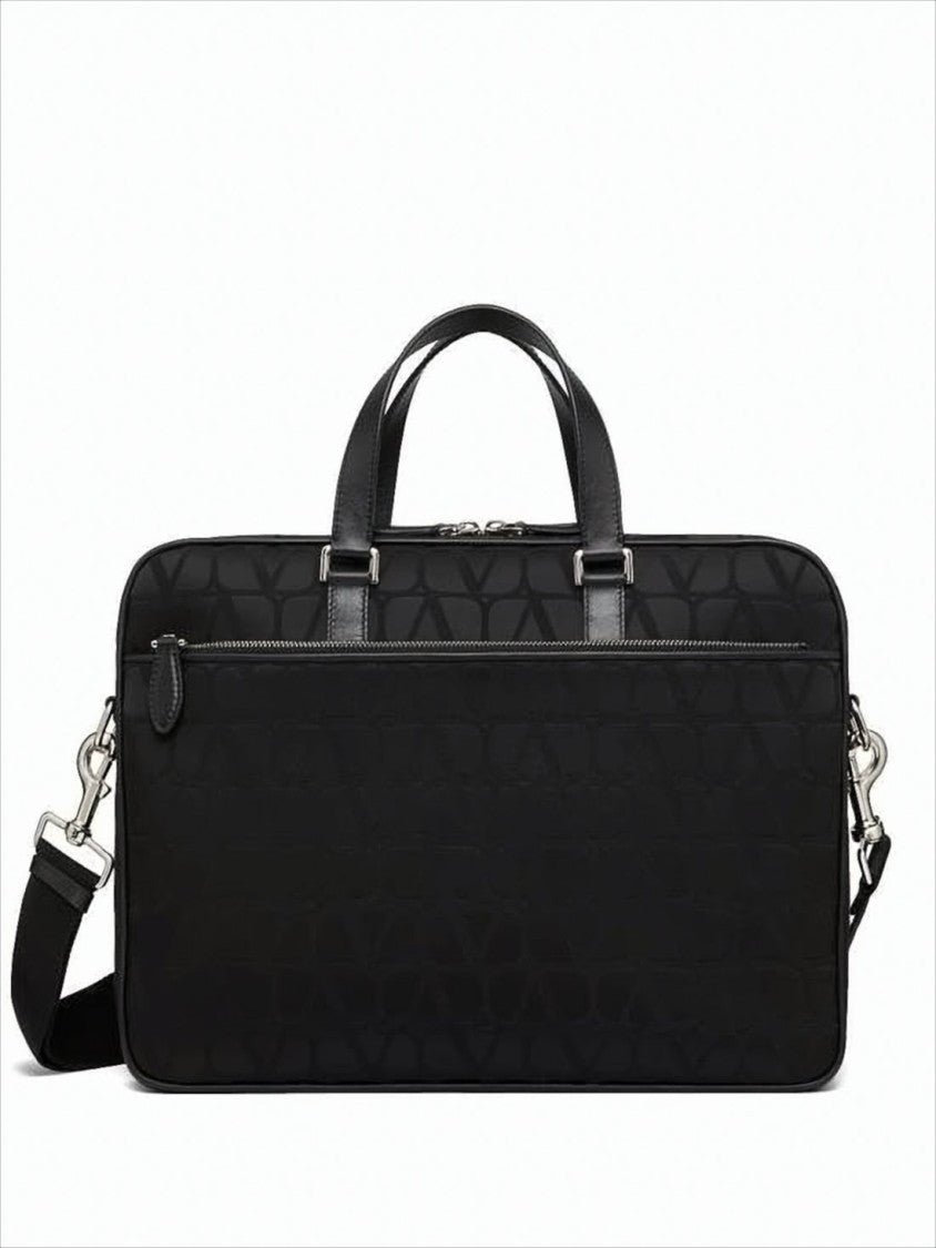 Valentino Garavani Rectangular Black Tote Bag With Calf Leather Accents