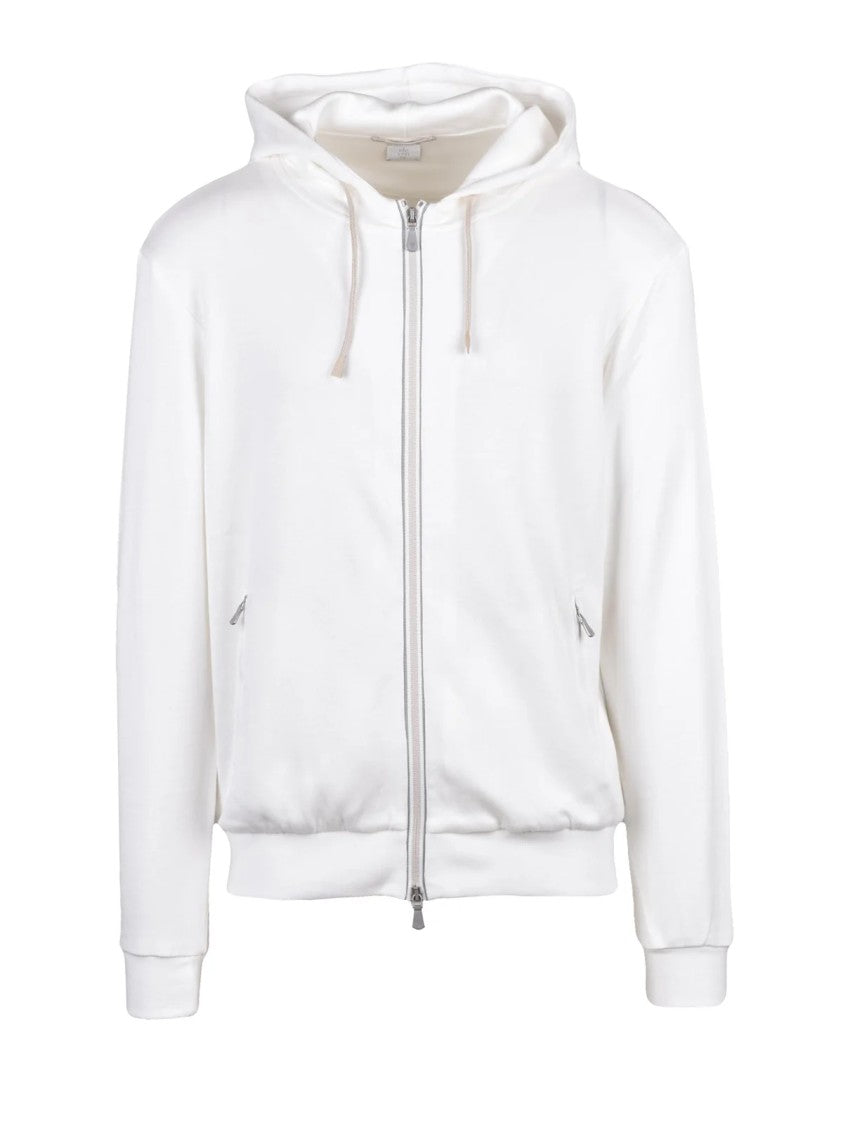 Eleventy White Cotton Polyamide Zip Hoodie