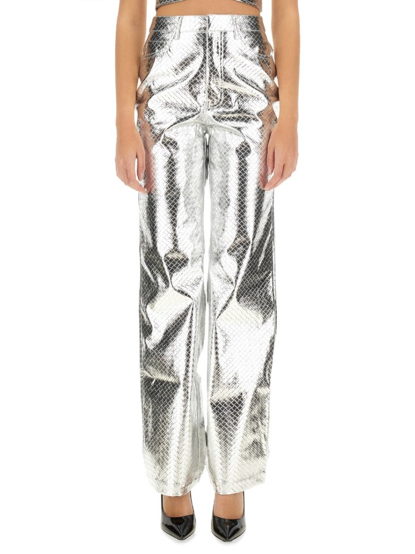 Rotate High-Waisted Metallic Finish Straight Leg Pants