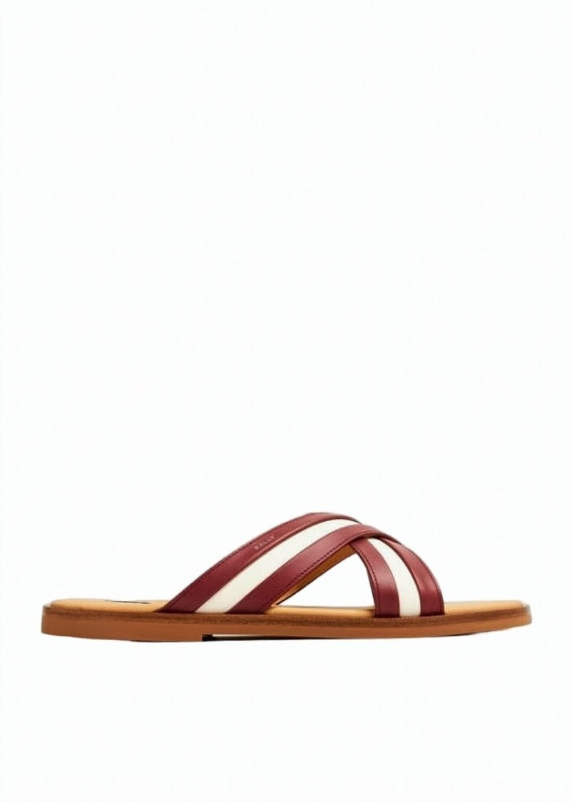Bally Crossed Leather-Strap Slip-On Sandals With Cushioned Footbed
