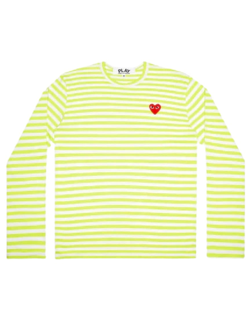 Cdg Play Lime Green And White Striped Long-Sleeve T-Shirt