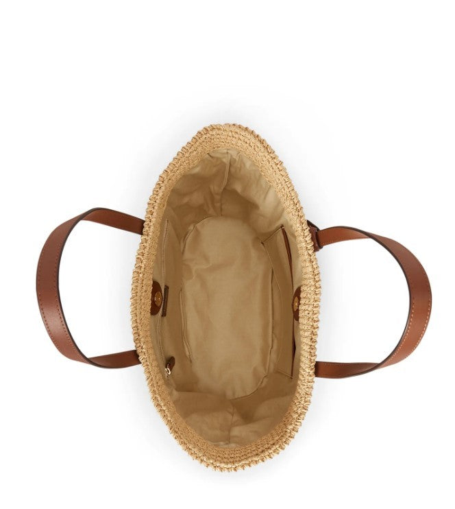 Lauren Ralph Lauren Woven Straw Tote With Leather Accents