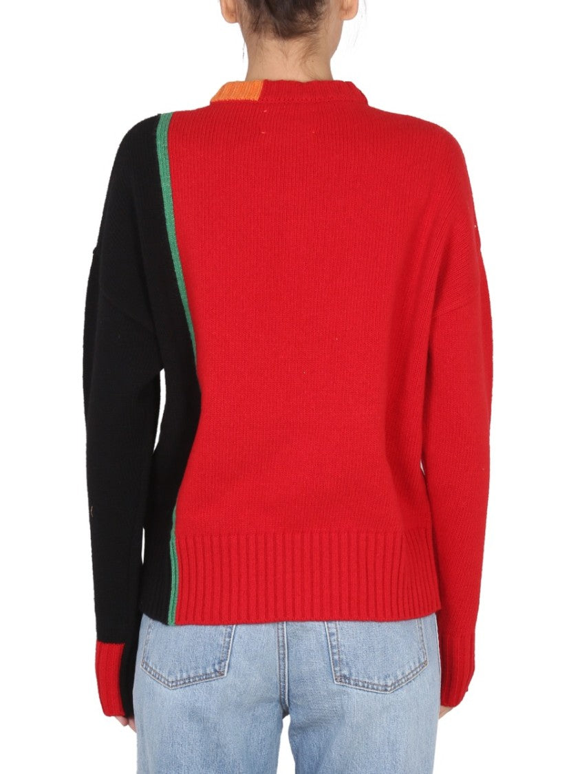 Right For Color-Block Multicolor Mesh Knit Sweater