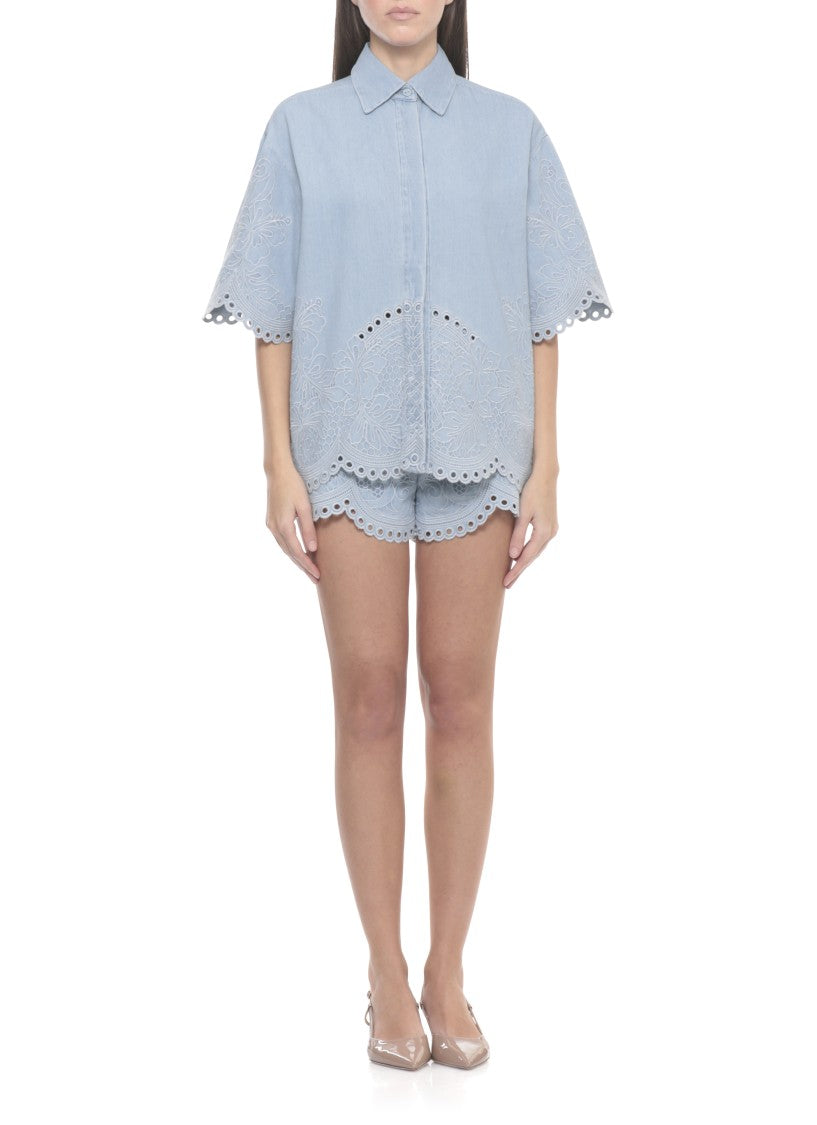 Zimmermann Light Blue Daylight Embroidered Denim Shirt