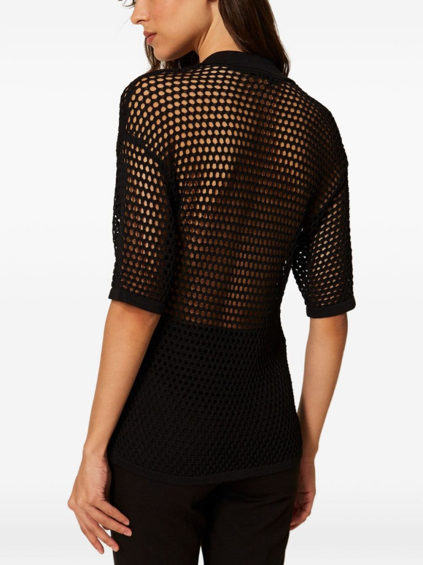 Twin-Set Black Short-Sleeved Mesh Polo Shirt