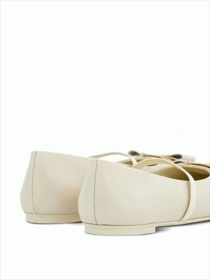 Salvatore Ferragamo Napa Leather Flats With Metallic Bow Detail