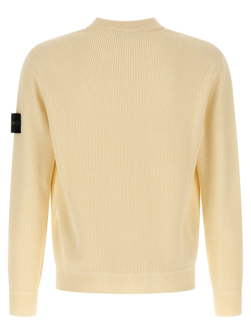 Stone Island Ribbed Knit Sweater With Crewneck And Logo Badge