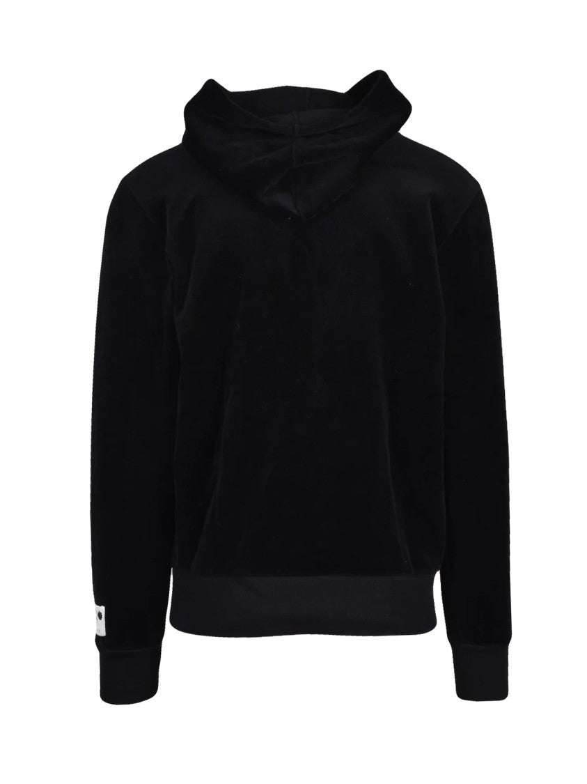 Golden Goose Velvet-Finish Black Hoodie Sweatshirt With Relaxed Fit