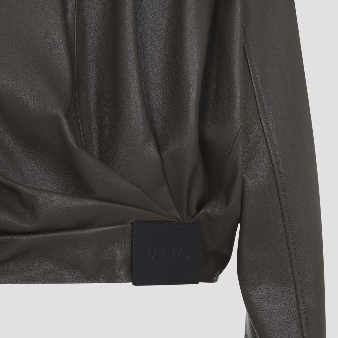 Loewe Cropped Calfskin Leather Jacket With Gathered Hem