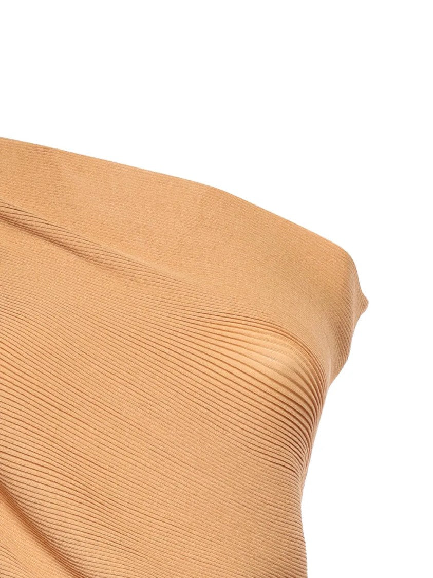 Alberta Ferretti Asymmetrical One-Shoulder Ribbed Top With Draped Detail