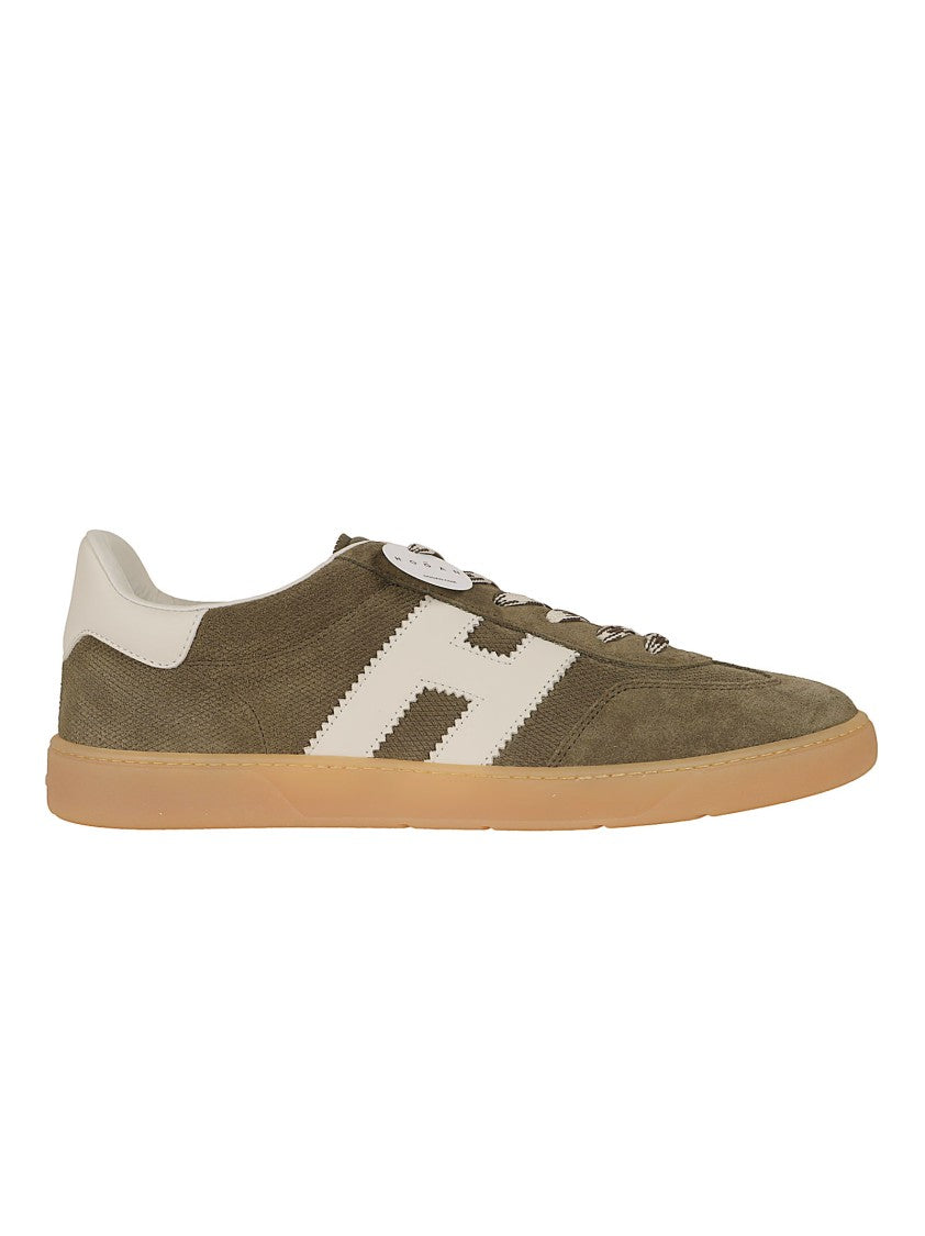 Hogan Olive Green Suede Sneakers With Iconic Serrated H Design