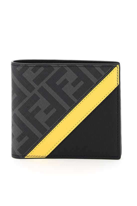 Fendi Textured Bifold Wallet With Geometric Design And Contrasting Stripe