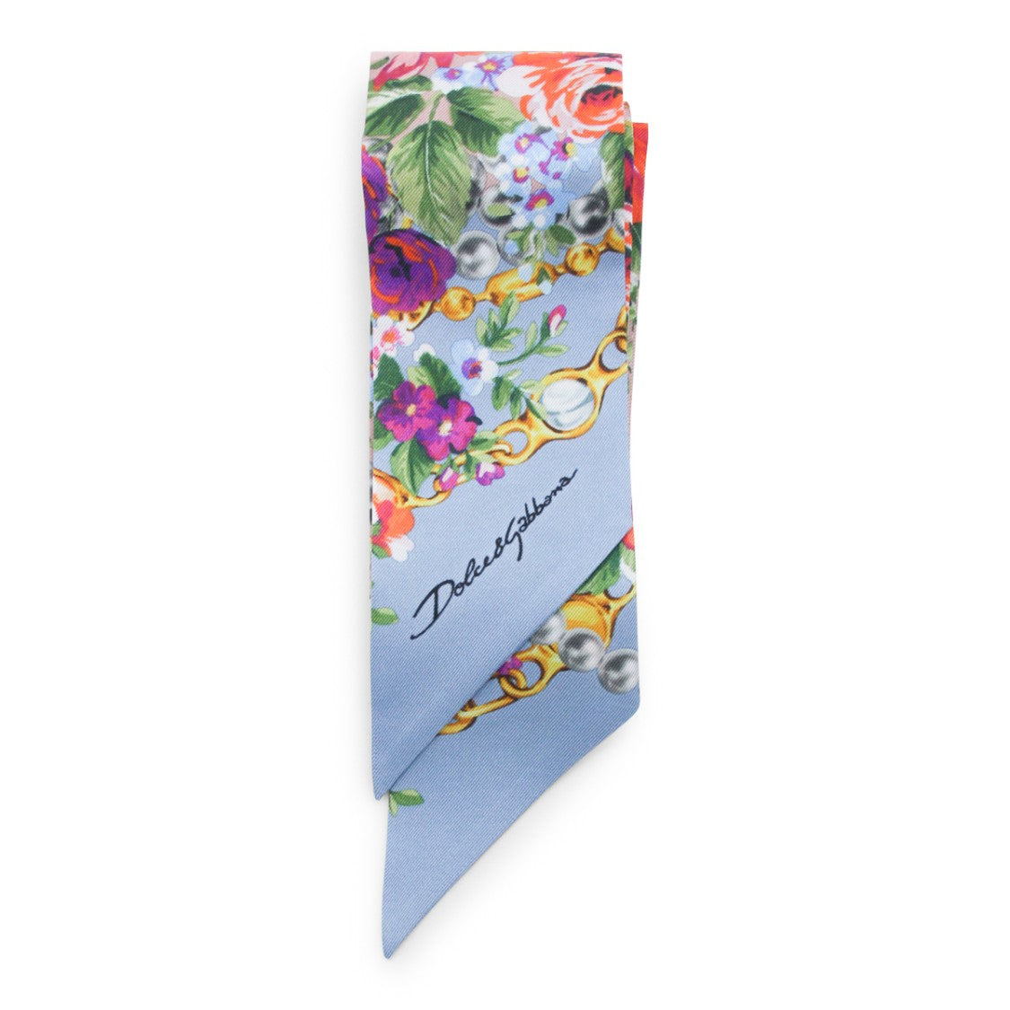 Dolce & Gabbana Light Blue Silk Floral Print Scarf