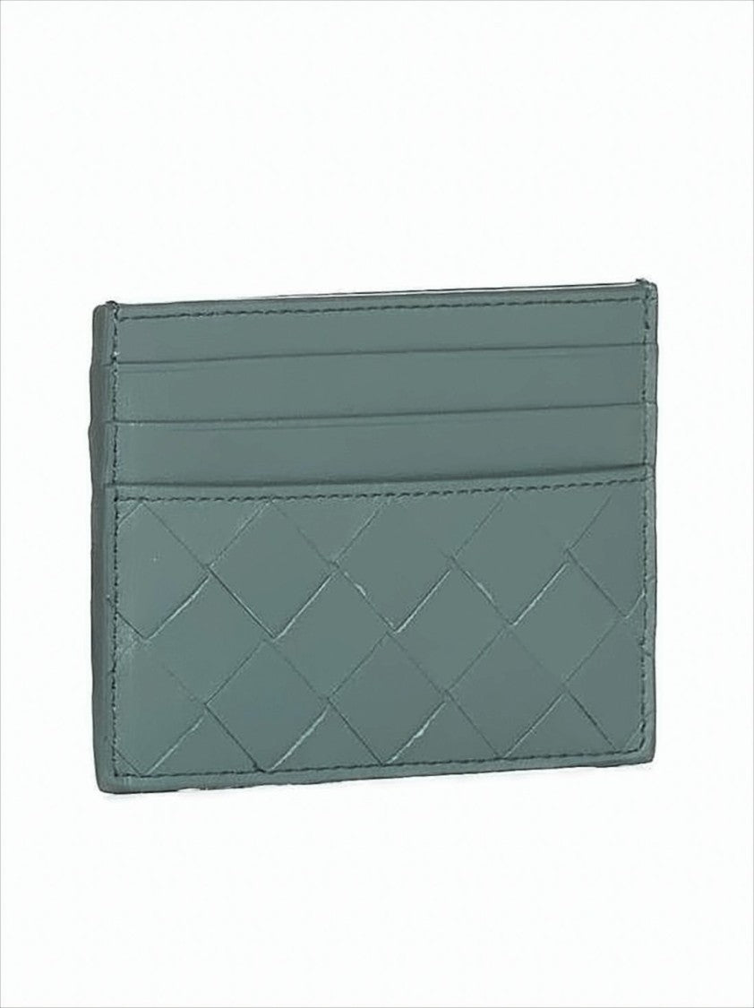 Bottega Veneta Woven Grey Lambskin Card Wallet With Calfskin Lining