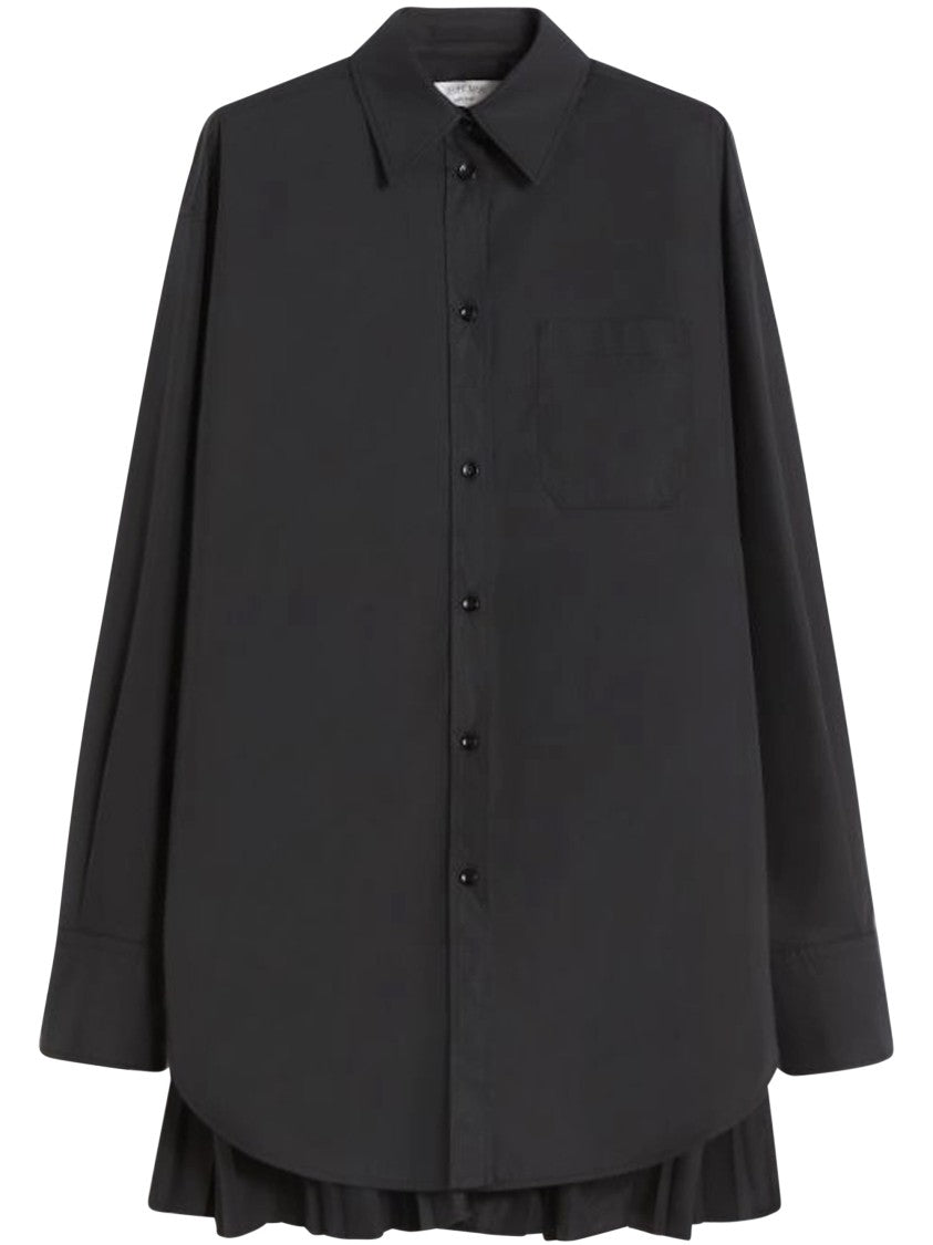 Max Mara Oversized Pleated Black Shirt With Classic Collar
