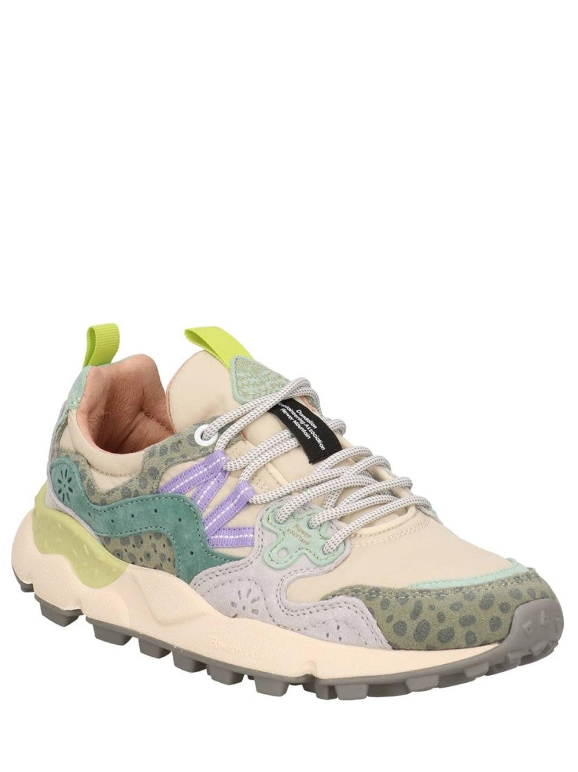 Flower Mountain Pastel-Tone Sneakers With Animal Print Accents