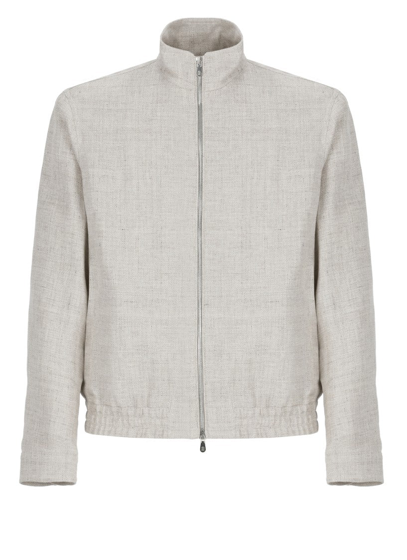 Brunello Cucinelli Grey Linen Bomber Jacket
