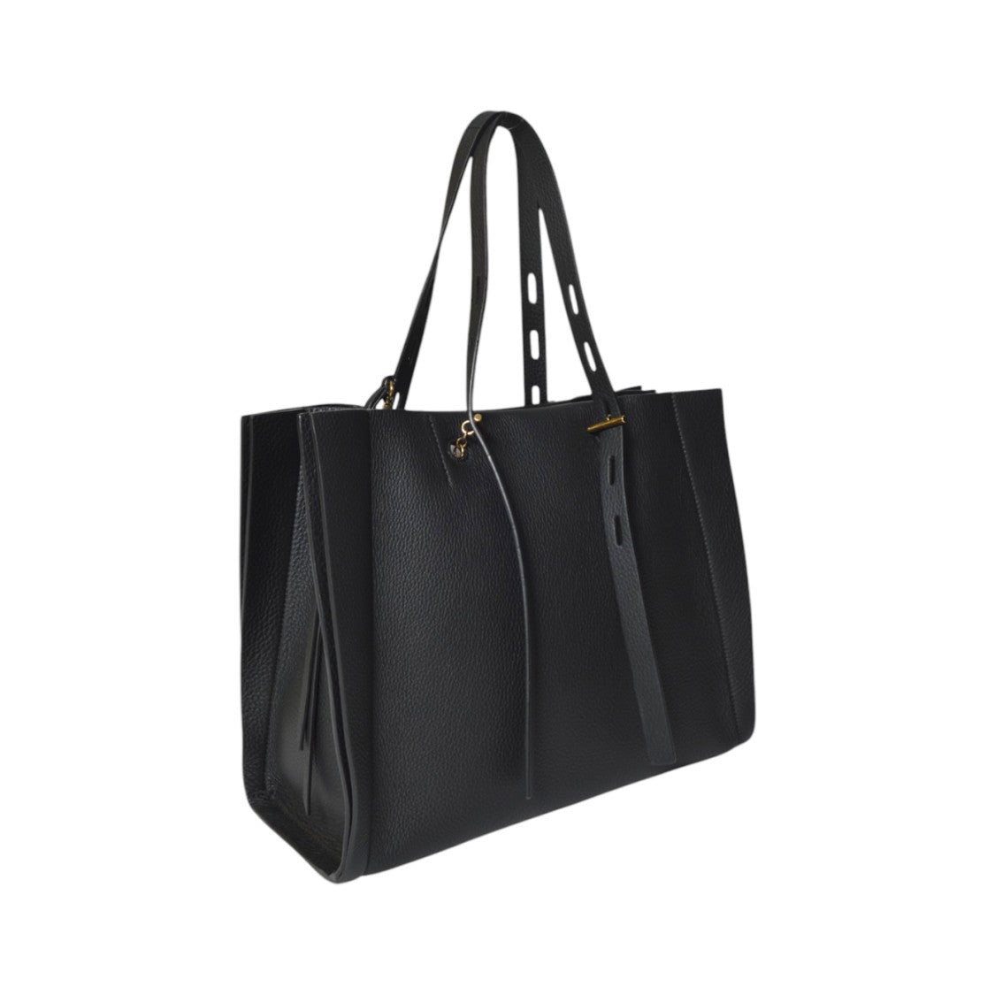 Mino Bossi Structured Black Leather Tote With Gold-Tone Accents
