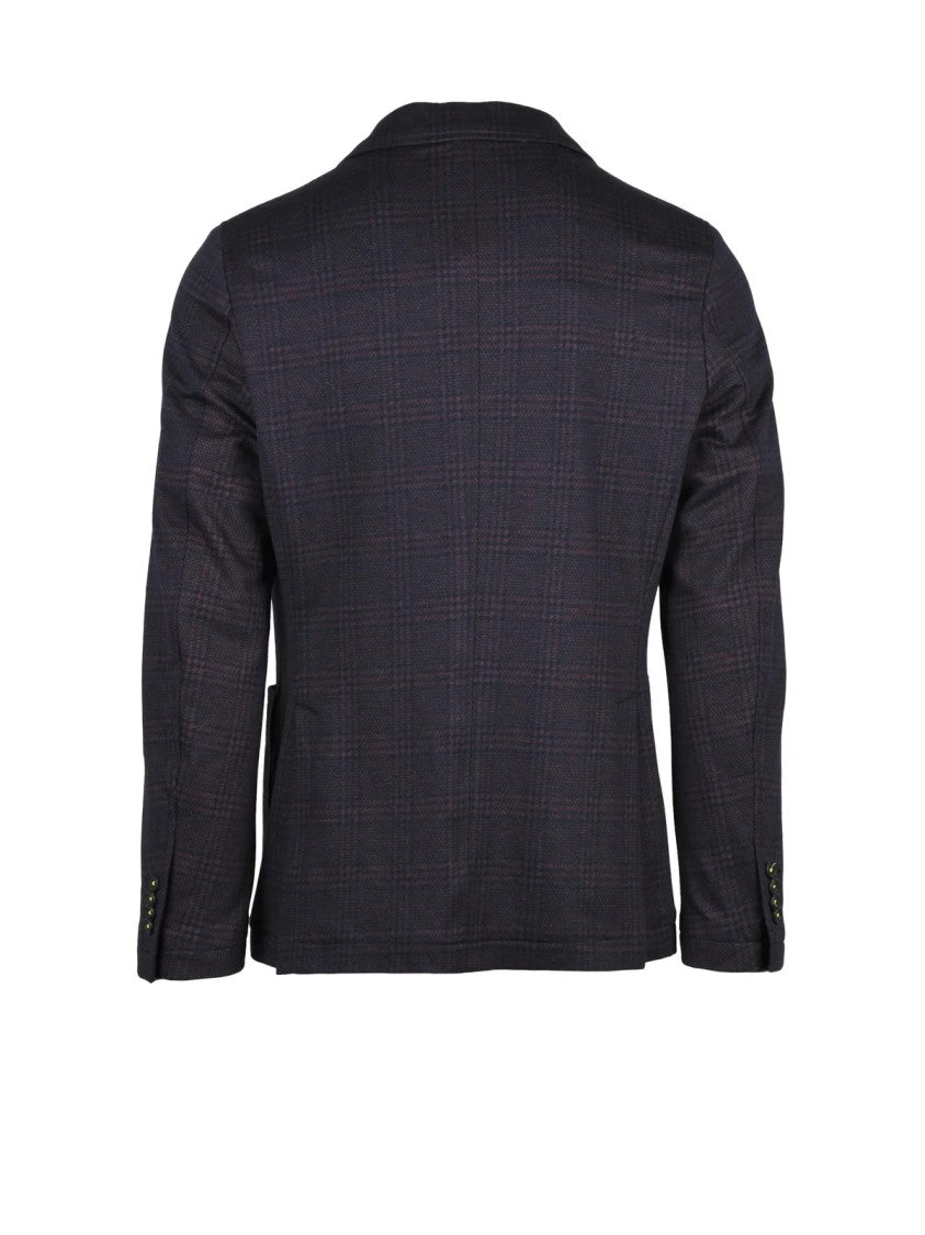 Manuel Ritz Blue/Brown Checkered Unlined Cotton-Blend Jacket