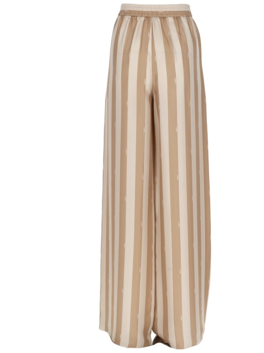 Fendi Wide-Leg Silk Trousers With Monogram Detail