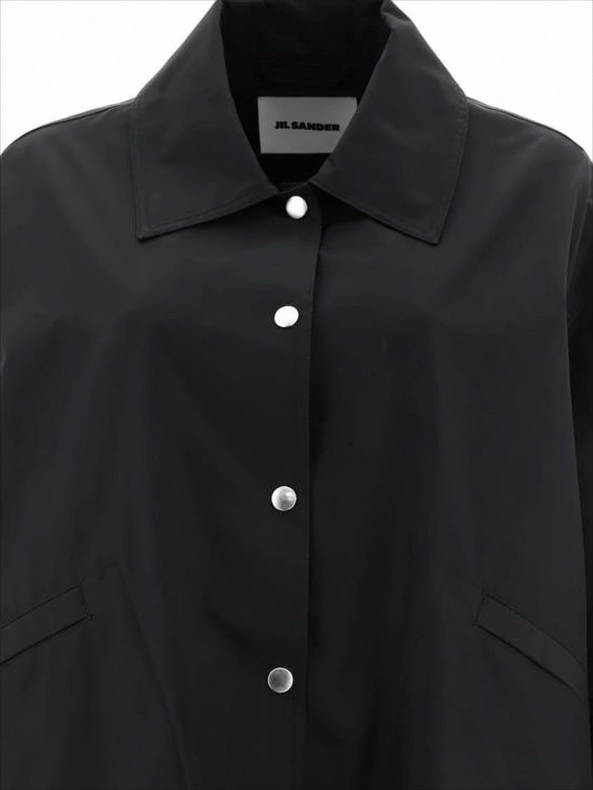 Jil Sander Boxy Black Cotton Jacket With Bold Logo Detailing