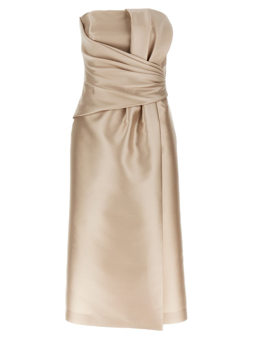 Alberta Ferretti Mikado Longuette Dress With Front Draping