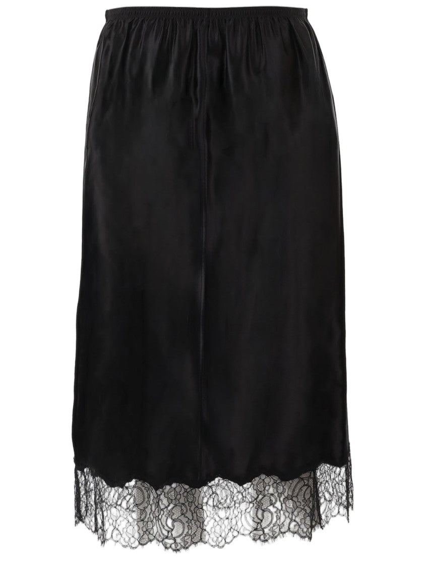 Carven Black Lace-Trimmed Wool Midi Skirt