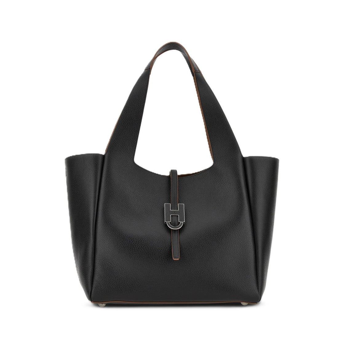 Hogan Pebbled Leather H-Clasp Structured Tote Bag