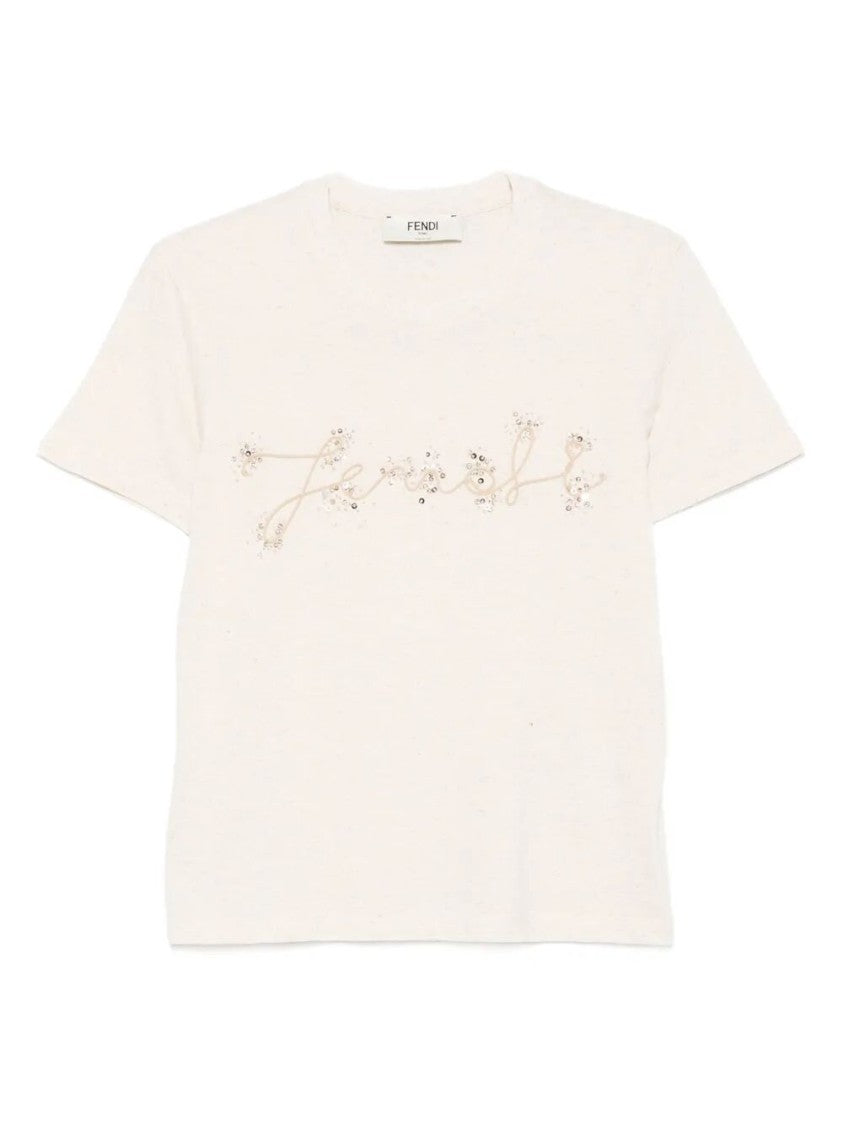 Fendi Embroidered Cotton Blend T-Shirt