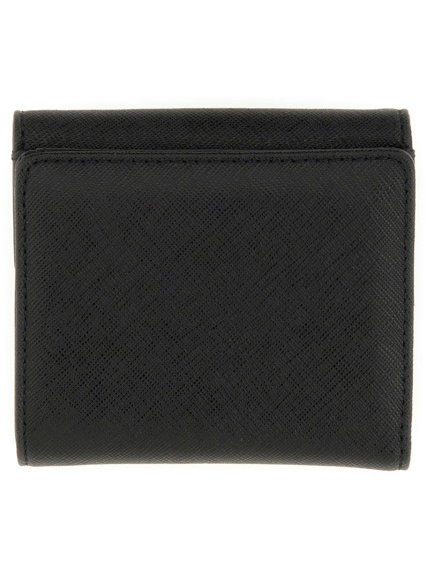Vivienne Westwood Black Textured Leather Compact Wallet With Snap Closure
