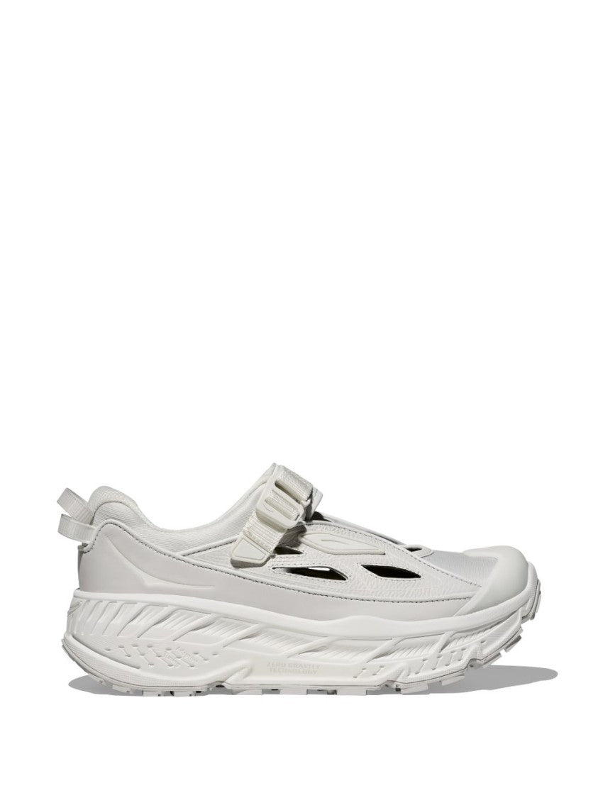 Hoka White Cut-Out Buckle Sneakers