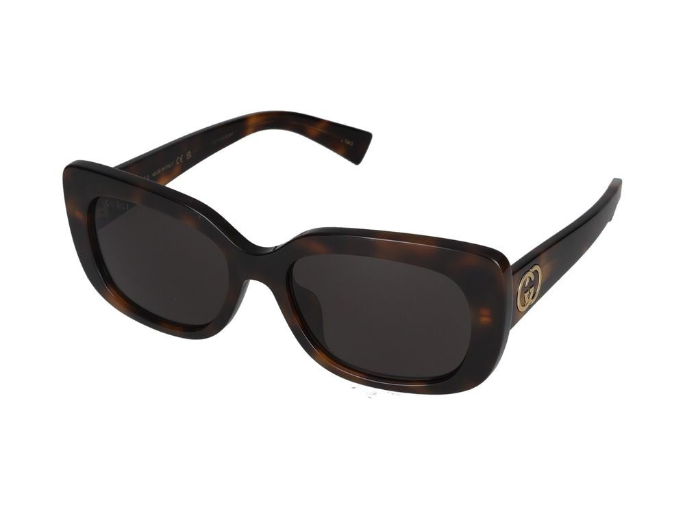 Gucci Havana Gold-Tone Detail Oversized Square Sunglasses