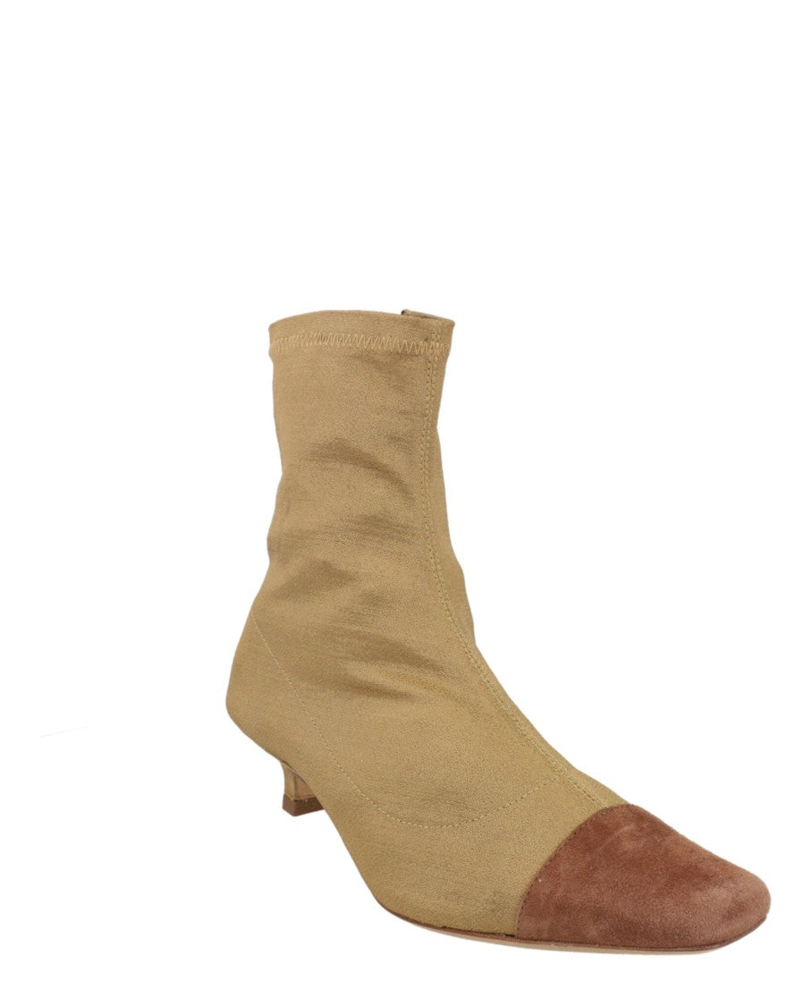 By Far Karl Stretch Satin Suede-Trimmed Sock Boots