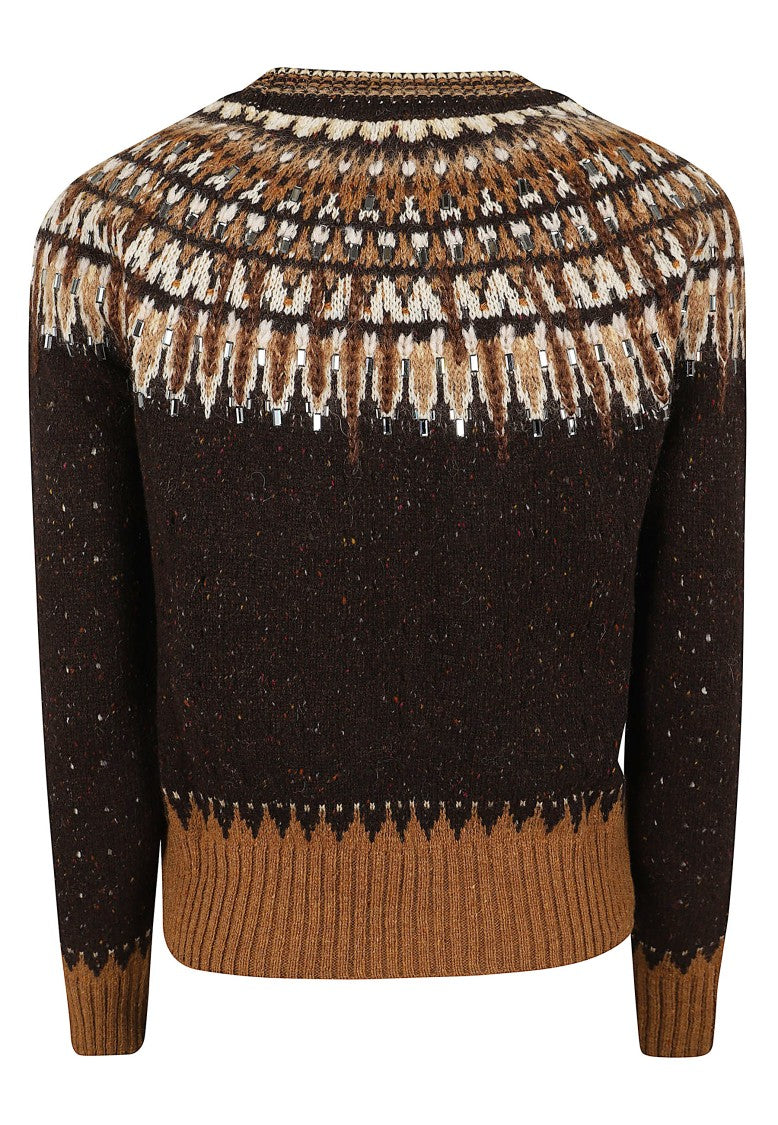 Ermanno Scervino Long-Sleeved Knit Sweater With Crystal Embellishments