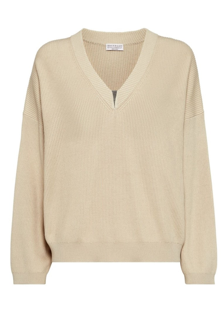 Brunello Cucinelli Relaxed-Fit Sweater With Deep V-Neckline