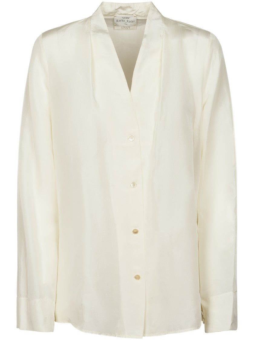 Forte Forte Habotai Silk Long Sleeve V-Neck Shirt