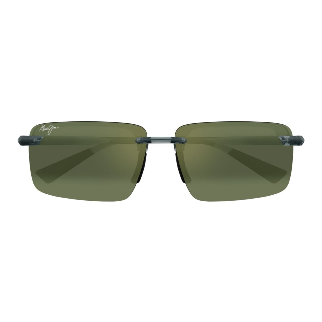 Maui Jim Laulima Rimless Rectangular Sunglasses With Green-Tinted Lenses