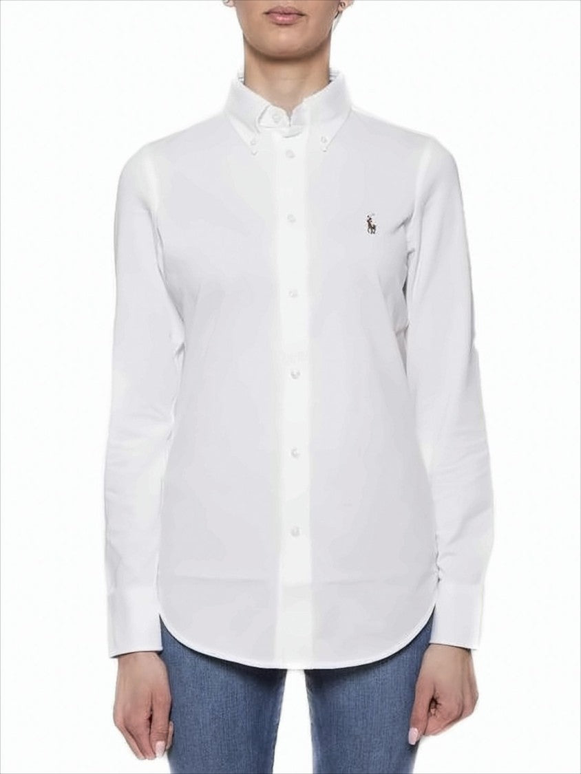 Polo Ralph Lauren Long-Sleeve Button-Up Shirt With Curved Hem And Logo