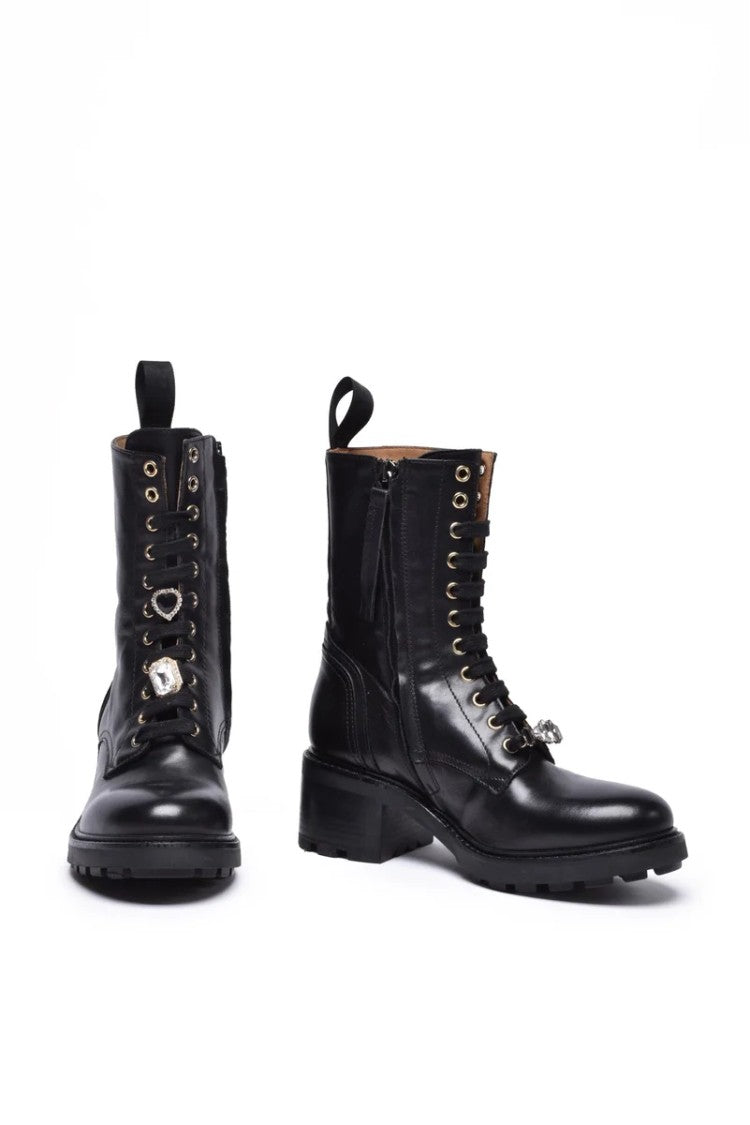 Gio + Leather Combat Boots - Black